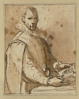 K 119
<br/>
Portret van een man staand achter een bureau
<br/>
<em>Anoniem NL (16de eeuw)</em>